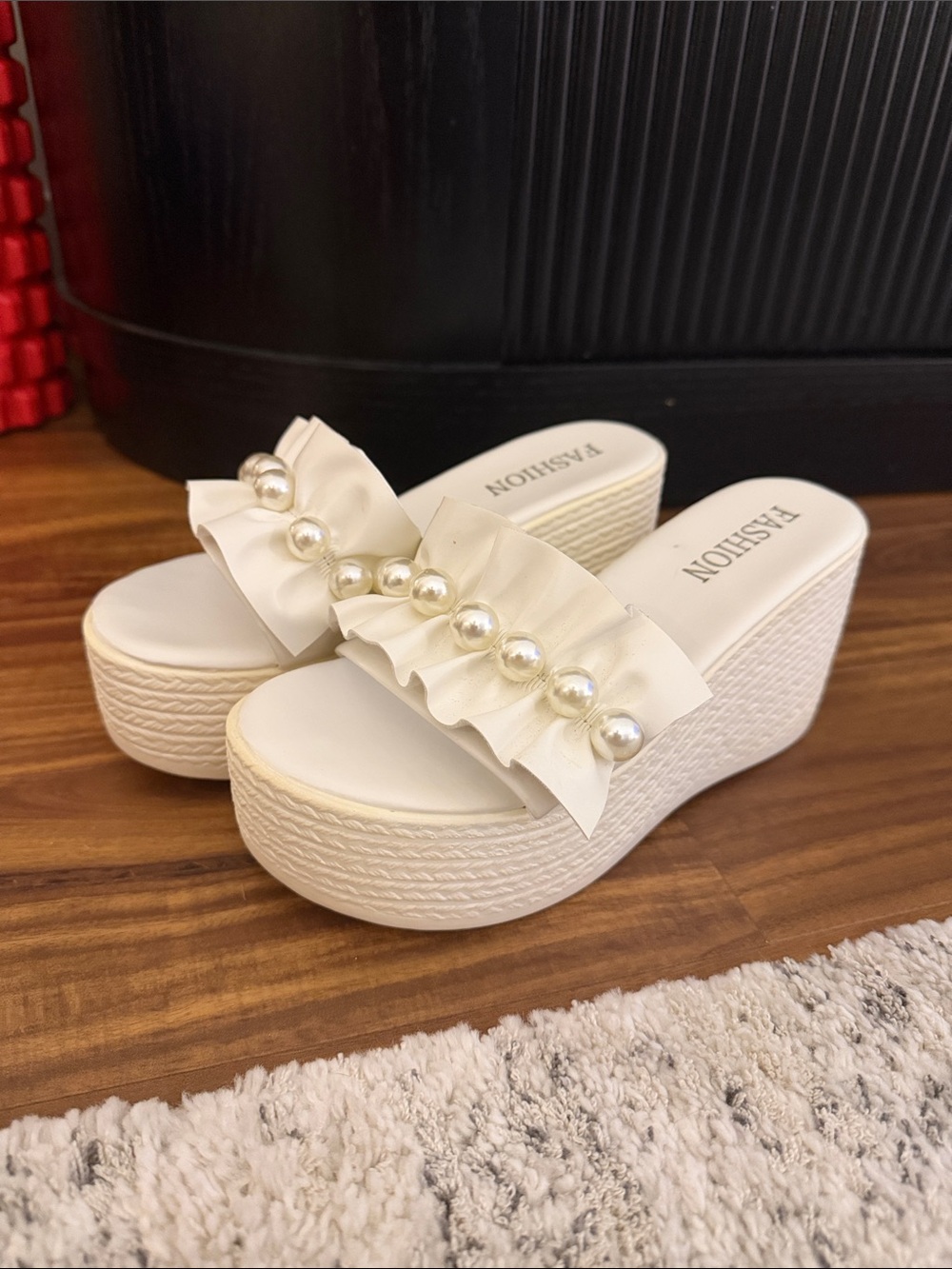 White wedge heels